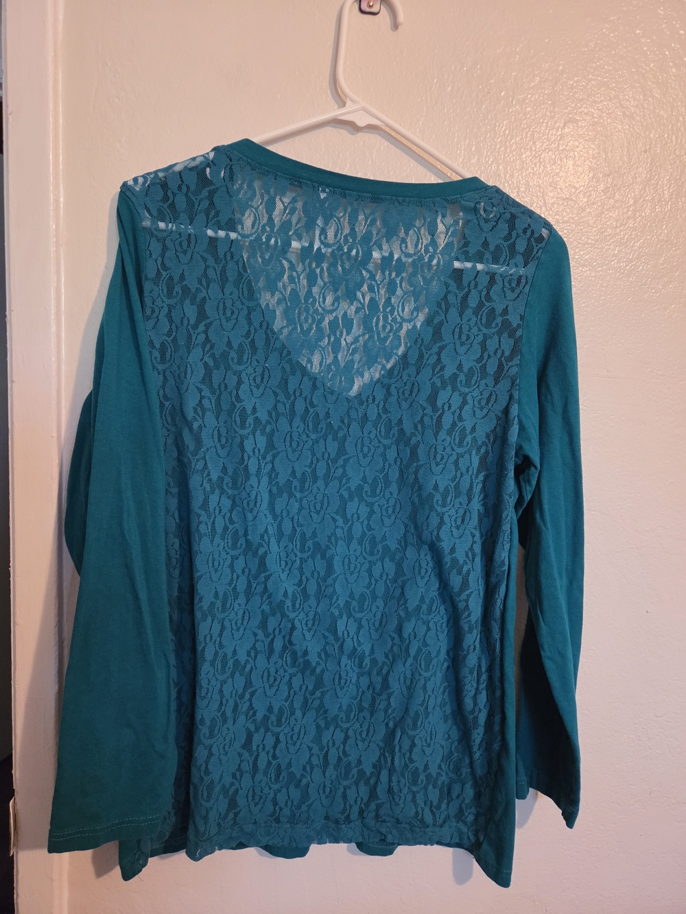 Splash Teal Lace-Back Long Sleeve Top